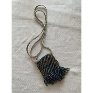 VTG Multi Color Seed Bead Pouch Necklace Amulet Sachet Medicine Bag Fringe Boho